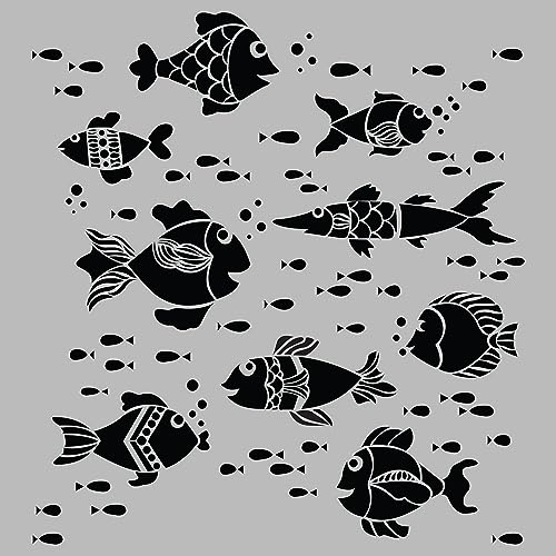 Image of Kayra Decor Fish Tale Kids Room Wall Stencil -Pack of 1, Sheet Size 24 x 24 inch /Design Size 20 x 22 inch.