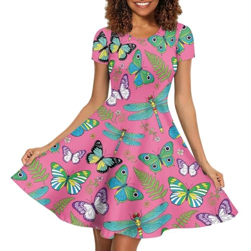 Image of AFPANQZ Womens Casual Summer Lightweight Vintage Dress Short Sleeve Midi Dress Knee-Long Luxury Formal Dress