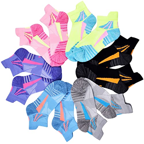 Image of Womens Ankle Socks Athletic Cushioned Sport Socks | Cotton Breathable Performance Tab Quarter Ankle Running Socks for Women 6 Pack