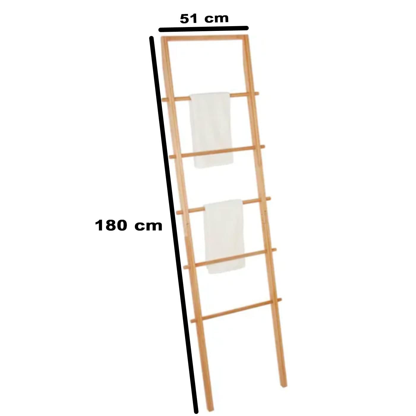 Tradineur - Toallero de pie de bambú, 5 peldaños, Escalera Decorativa, Porta Toallas, Soporte para apoyar en la Pared, baño, Aseo - 180 x 51 x 4 cm