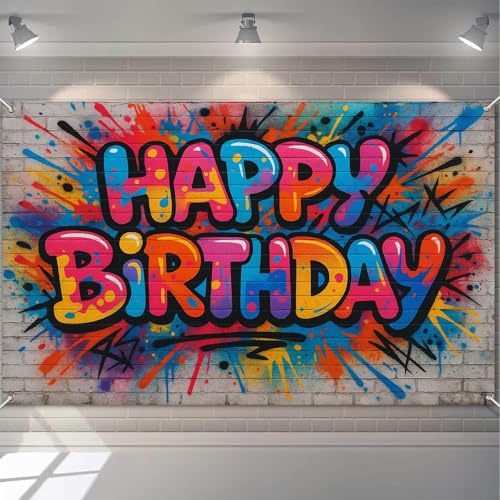 Image of HOMETITUTE Graffiti Style Birthday Banner 71x43 Inch