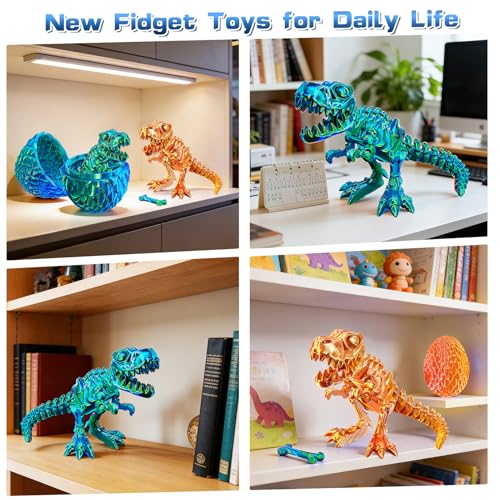 2 Packs 3D Printed Dinosaur Toys for 3-5 5-7 Years Boys, Jurassic T-rex Skeleton Action Figures with Large Storage Dino Eggs, Birthday Gifts Fidget Toys for 3 4 5 6 7 8 9 10 11 12 Years Old Boys Girls - image 5