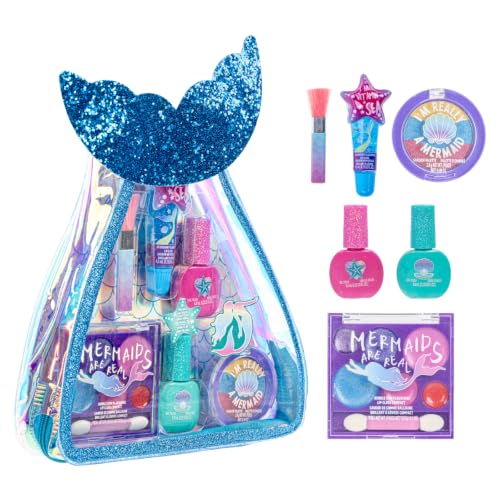 Townley Girl Mermaid Bag Makeup Set with Lip Gloss & Nail Polish, Ages 3+