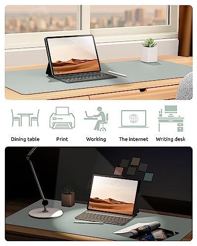 YSAGi Leather Desk Protector, Office Mat, Large Mouse Mat, Non-Slip PU Leather Blotter, Laptop Pad, Waterproof Writing Pad for Office and Home (Grayish Green, 23.6" x 13.8") - Image 7