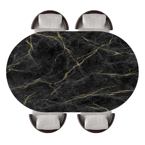 GSORIOP Oval Tablecloth, Elastic Polyester Table Cover with Realistic Marble Texture, Water-Resistant for Indoor Dining, Holiday Parties, Picnic and Daily Use, Fits 48"x80" Oval Tables, Stay-152