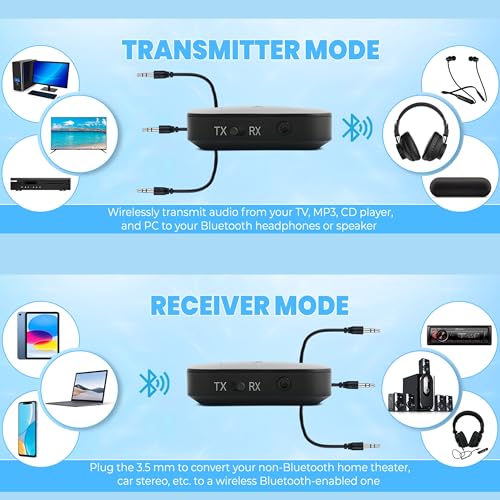 Image of Bluetooth Audio Transmitter Receiver Connector Adapter Device for TV Pc Music System | V5.2 | Compatible With Aptx Aptx HD Aptx Adaptive Aptx Low Latency devices with Aux 3.5mm Jack RCA Port