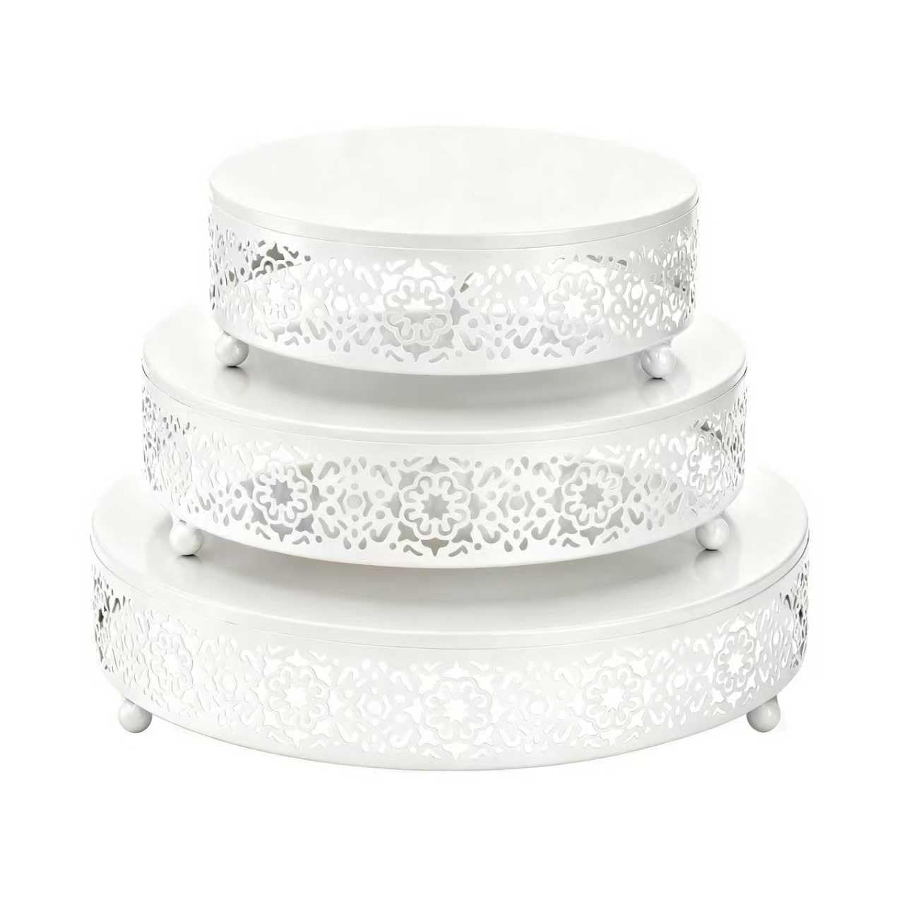Yumzxin 3 Pack Cake Stand Set, Round Metal Dessert Display Stands 12/10/8 inch for Wedding, Birthday Party, Event Decor (White-3pcs)