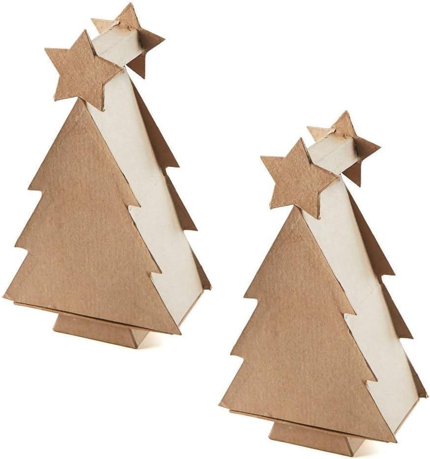 Factory Direct Craft Pack of 2 Unfinished Paper Mache Christmas Tree Shape Boxes Blank Holiday Tree Cardboard Papier Mache Boxes for Gift Boxes and DIY Crafts (9-1/2 H x 5-3/4 W)