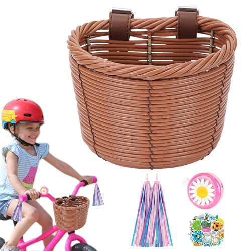 Zestivra Cesta De Bicicleta Tejida, Cesta De Bicicleta Para Niños Cesta De Manillar Delantera Trenzada Para Niños Y Niñas | Almacenamiento De Bicicletas Para Niños, Cesta De Bicicleta Ajustable Para S