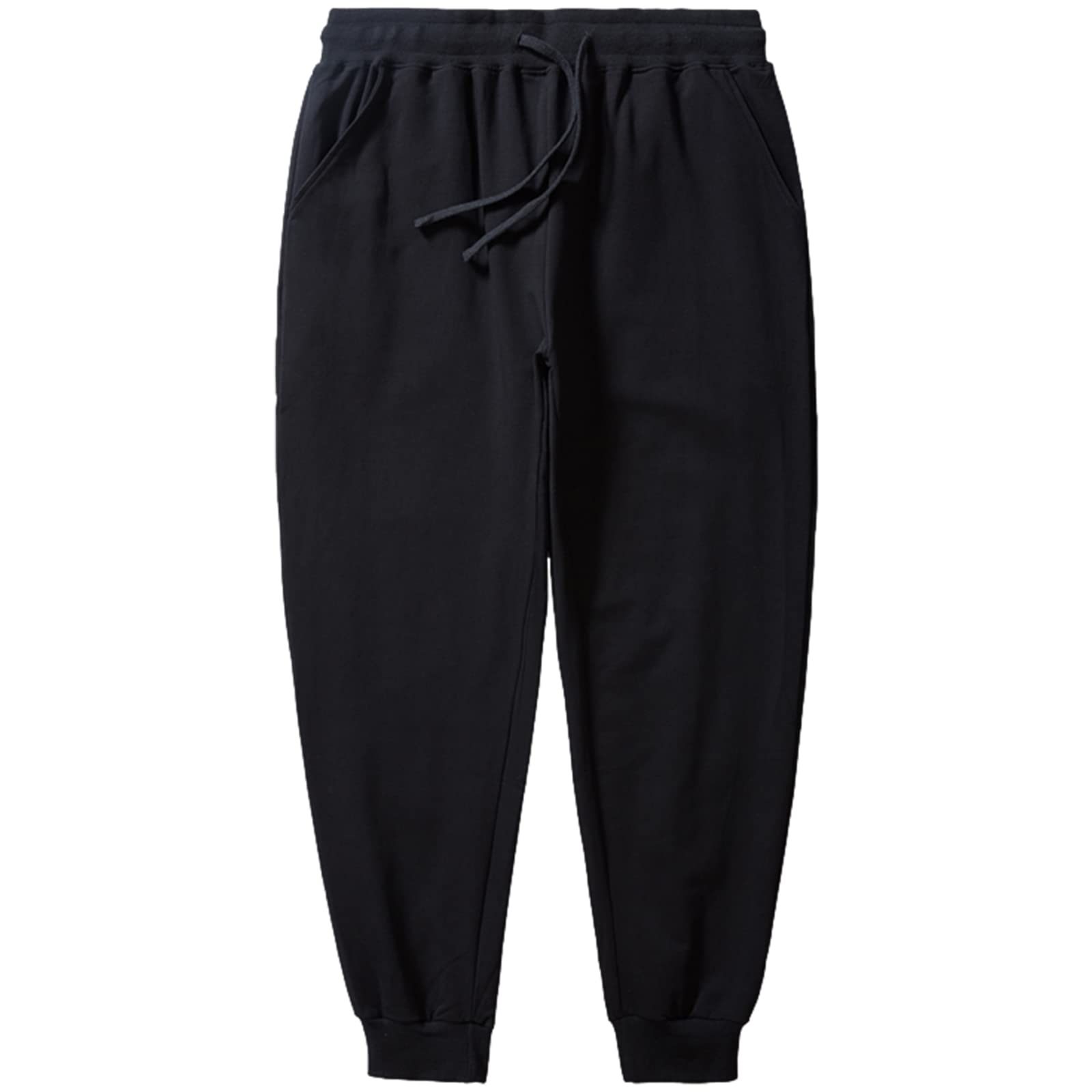 ANUFER Mens Plus Size Loose Fit Cotton Tapered Sweatpants Plain Casual Trousers Black 7XL