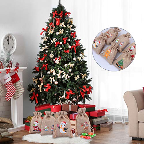 Cabilock 12 peças bolsa de doces de Natal bolsa de juta de Natal com cordão, sacos de presente para