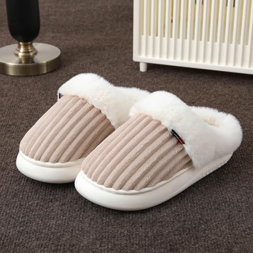 Cathalem House Slippers for Women Slip on Fuzzy Memory Foam Slippers Scuff Outdoor Indoor Warm Plush Bedroom Shoes with Faux Fur Lining2