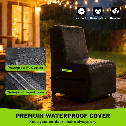 GJCOVYRA Outdoor Recliner Chair Cover, Waterproof Heavy Duty All-Weather Protection 600D Oxford Fabric Covers for Lawn/Garden Recliner Chiar,with Reflective Strip,Black