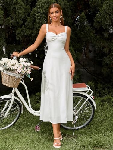 EYNMIN Lace Strap Midi Dress Sweetheart Neckline Bow Tie Backless A Line Wedding Guest Dresses for Women Casual Sundress4