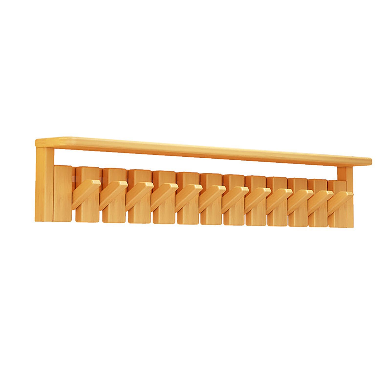 Perchero de pared de madera noble con estante organizador de 12 ganchos retráctiles
