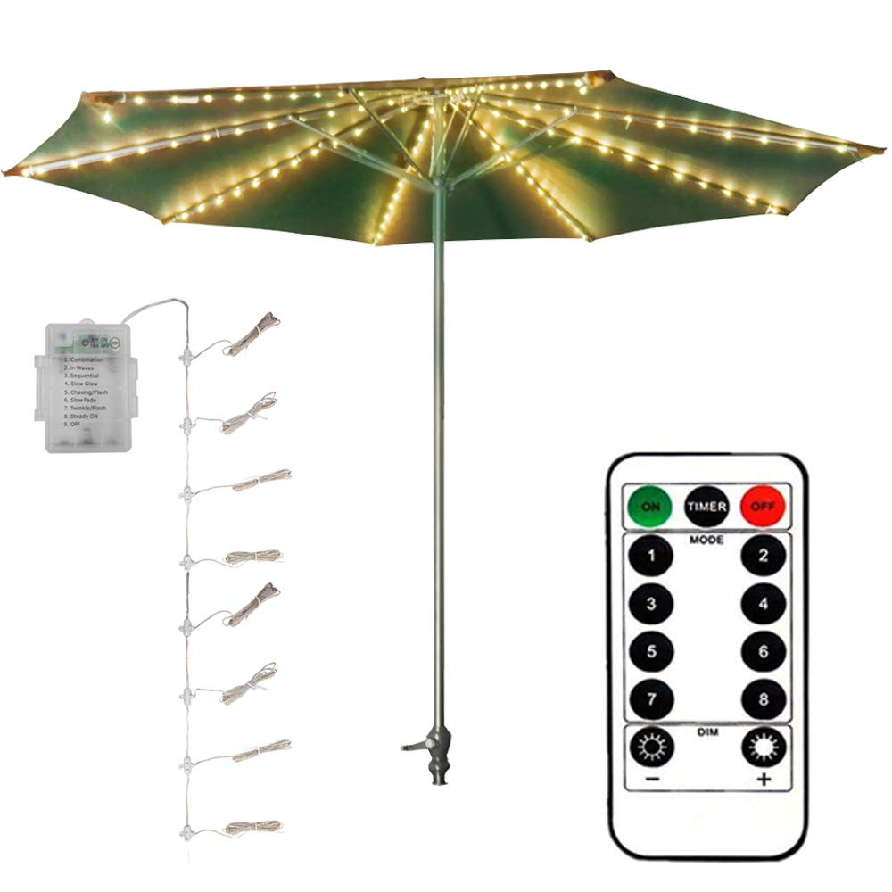 Dreiwasser Patio Umbrella Lights Newest Version 8 Strings 8 Modes 104 Led Warm White Lights With Remote Control Outdoor Indoor Waterproof Batteries Not Included Battery Powered Amazon Com