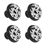 4 Pcs Door Knobs Classic Black White Mickey Mouse Circular Handle Cabinet Drawer Pulls with Screws for Home Office Cupboard