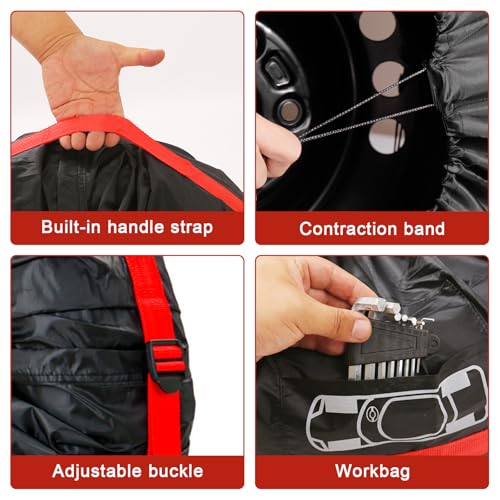 Reifentaschen, Set 4 Stück Reifensäcke für 19-23 Zoll Reifen, Reifentüten mit Tragegriff, Wasserdichte, Schützende Reifenabdeckungen für Sauberen Transport und Lagerung, Schwarz, Durchmesser 80 cm