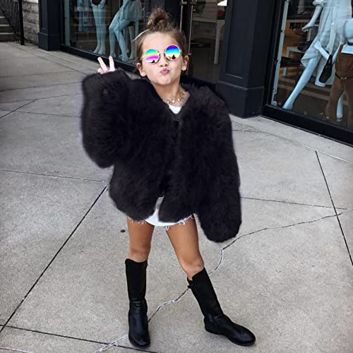 Dreamyth Kids Baby Girls Autumn Winter Faux Fur Coat Jacket Thick Warm Outwear Clothes 1-7 Years, C-Black-03 #TOP1