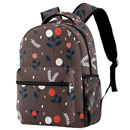 Sac à dos de voyage pour filles et garçons motif floral marron