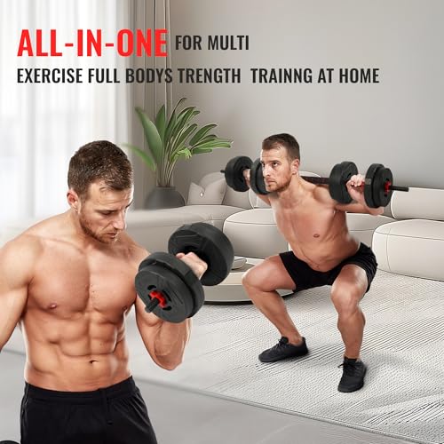 Image of Fitvids Adjustable Dumbbell Set, 40 /60LBS Free Weight Set, Multi-Functional Portable Changeable Dumbbell Barbell Kettlebell Set for Home, Multiple Style