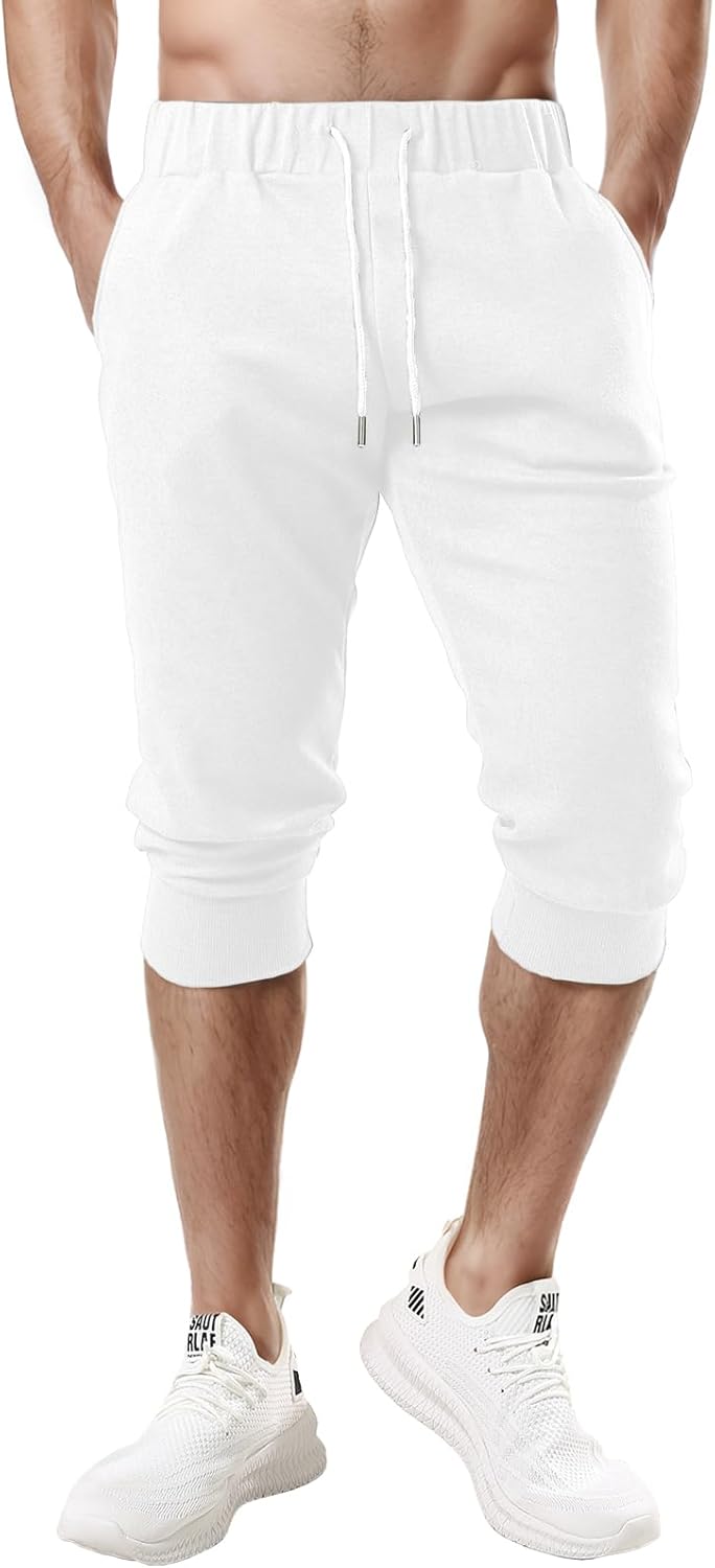 Ohoo Men's 3/4 Capri Joggers Pants Slim Fit Lightweight Yoga Running Workout Active Pants Casual Wear
