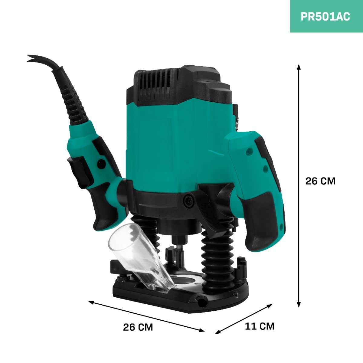 VONROC Fresadora 1200W - 6-8mm - Velocidad variable 16.000 - 30.000 rpm - Incluye juego de brocas de 6 piezas, guía de plantillas, guía paralela y pasador central