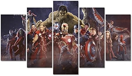 LMPTART(TM Framed 60x32inches Print 5 Panels Avengers Infinity War Superhero Marvel Comics Movie Poster Canvas Wall Art Painting for Children Kids Decor Home Decor Wall Art Picture Ready to Hang