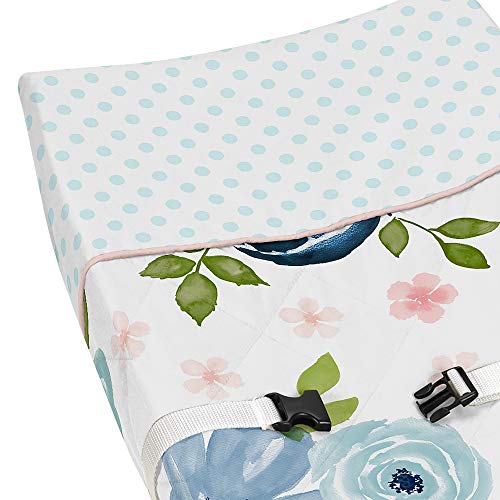 Image of Sweet Jojo Designs Navy Blue and Pink Watercolor Floral Girl Baby Nursery Changing Pad Cover - Blush, Green and White Shabby Chic Rose Flower Polka Dot