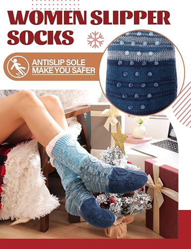 Anlisim Women Slipper Socks Non Slip Fuzzy Fluffy Thick Warm Cabin Cozy Comfy Soft Fleece Home Grips Socks4