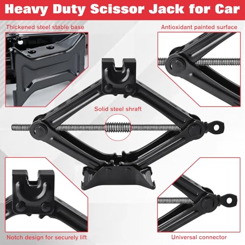 Image of Car Jack Kit Small Scissor Jack for Car 1.5 Ton (3,307 lbs) with Labor-Saving Jack Ratchet Wrench Crank Handle, Portable Car Lift Jack Scissor Lift Jack Car Tire Change Kit for Auto SUV MPV