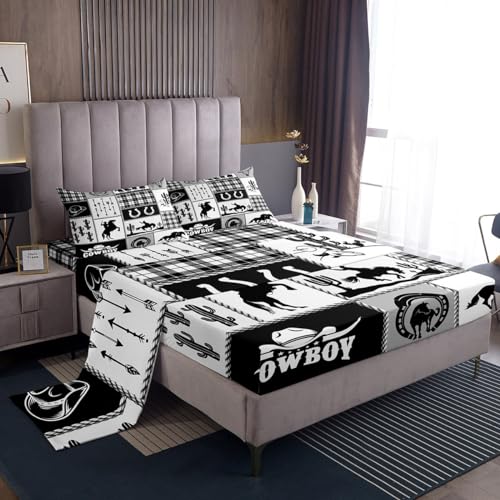 Western Cowboy Kids Sheet Full Size,Cactus Geometric Plaids Patch Bedding