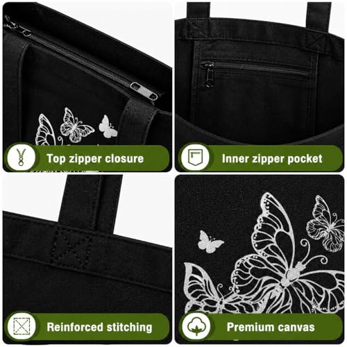 Image of Canvas Tote Bag for Women with Zipper & Pocket(Pack of 1) | Stylish Cotton Handbags for College | Aesthetic Tote Bag for Office, Shopping, Travel, Beach & Daily use
