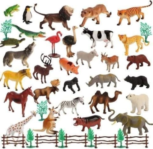 Image of YOOKO (12 PCS Animal Set Mini Jungle Animals Figure Toys Play Set | Realistic Wild Plastic | Includes Artificial Grass & Fencing | Learning Games for Boys, Girls, Kids
