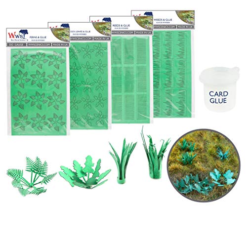 War World Scenics Laser Cut Card Mixed Plants with Glue – OO/HO Gauge Model Railway Diorama Terrain Scenery Landscape Modelling Foliage Layout Landscaping Vegetation