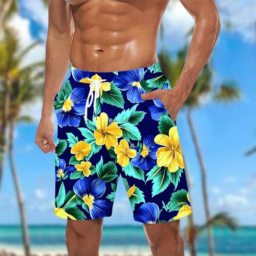 Mens Beach Shorts Plus Size Fashion Hawaiian Print Elastic Waist Lace up Swim Trunks Lightweight Casual Short Pant2