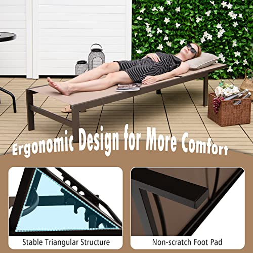 Giantex Patio Chaise Lounge Chair, Outdoor Sunbathing Chair Lawn Reclining Lounger With 6 Adjustable Position, Aluminium Frame, Outside Tanning Chairs For Deck,Yard, Pool Lounge Chairs (1, Brown) #TOP3