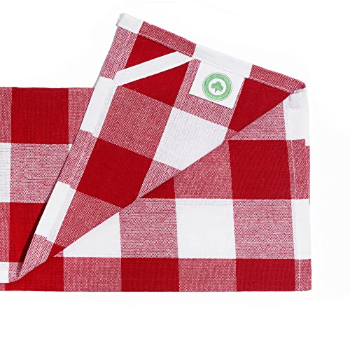 Image of Red and White Plaid Kitchen Towels - Set of 6 Red Checkered Dish Towels with Hanging Loop - 100% Cotton, Extremely Absorbent, Multipurpose Buffalo Plaid Dish Towels - Reusable & Washable (6 Pack)
