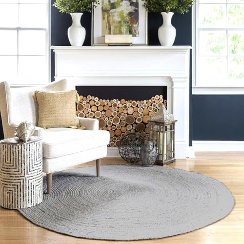 Image of Natural Jute Rounds Rug - Vibrant Color Handwoven Area Carpet for Living Room, Bedroom & Boho Decor - Eco-Friendly Circular Mat - Multiple Sizes & Colors -(Grey, 3x3 feet