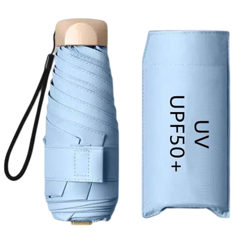 Image of WOOMZY Compact Travel Umbrella, Portable Mini Travel Sun Rain Beach Golf- Elegant Slim Design Small Pocket Umbrella for Rain, UV Protection Lightweight Umbrellas for Girls and Women (Sky Blue)