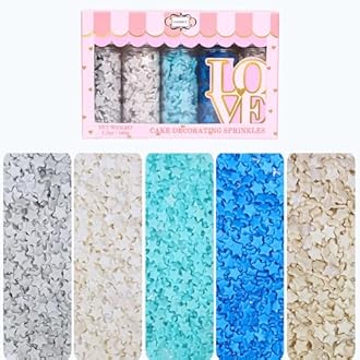 Confect Christmas Sprinkles | Frozen Sprinkles for Baking & Cake Decorative | Christmas jimmies |stars Sprinkle Pack of 5 -Blue, White, Gold and silver color Dessert Decorating -140 Gms