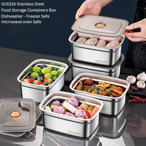 Image of Fridge Storage Box 316 Stainless Steel Food Storage Containers | Food Grade, Leakproof Kitchen Organizer | Freshness Locking, Microwavable & Freezer Safe (Pack Of 02 1500 Ml)