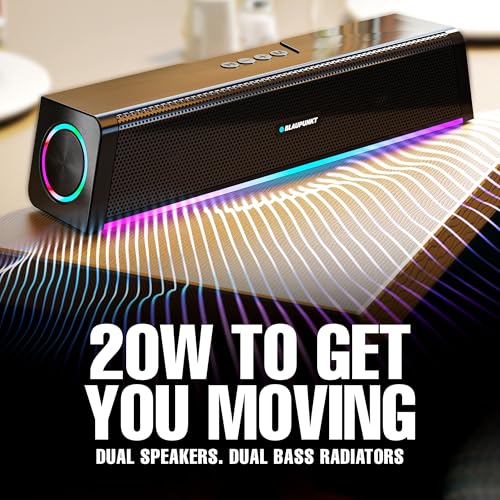 Blaupunkt SBA22 Pro Portable Bluetooth Soundbar | Dual Full Range Drivers & Bass Radiators I Sleek & Portable Design I Dual RGB Ring Lights |2000mah Battery BT, USB, AUX, TWS | Built-in Mic view 2