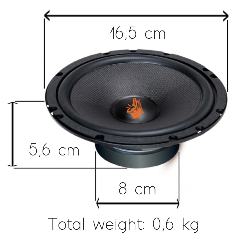 Kit SP Audio SP-6.5C 1 Kit Altoparlanti 2 Vie 6.5" 165 mm, 180 Watt RMS e 360 Watt Max, 4 ohm, 2 woofer, 2 tweeter, 2 crossover