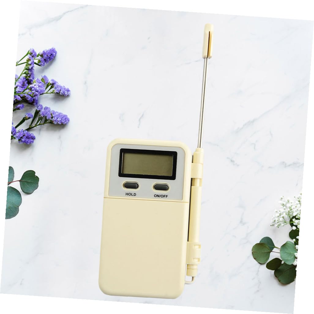 Termómetro Digital de Cocina Material Plástico y Acero Inoxidable de Alta Precisión Beige Sonda y Temporizador Preset para Hornear y Barbacoa