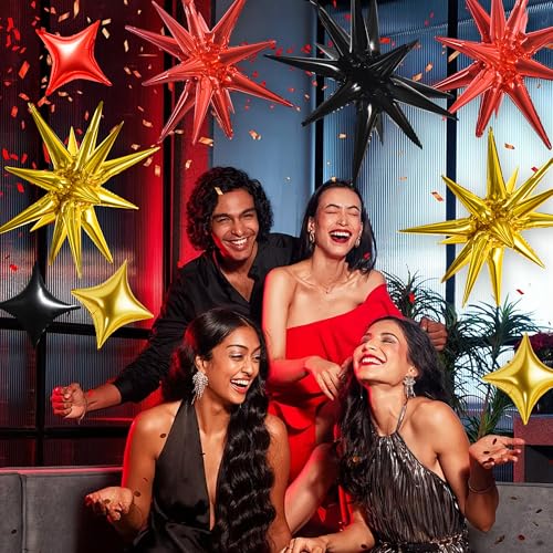 Image of TONIFUL 22Inch 18Pcs Black Gold Red Explosion Star Mylar Balloons and 10Inch Four Pointed Star Balloons Set for Christmas New Year Birthday Wedding Bridal Shower Anniversary Photo Booth Supplies
