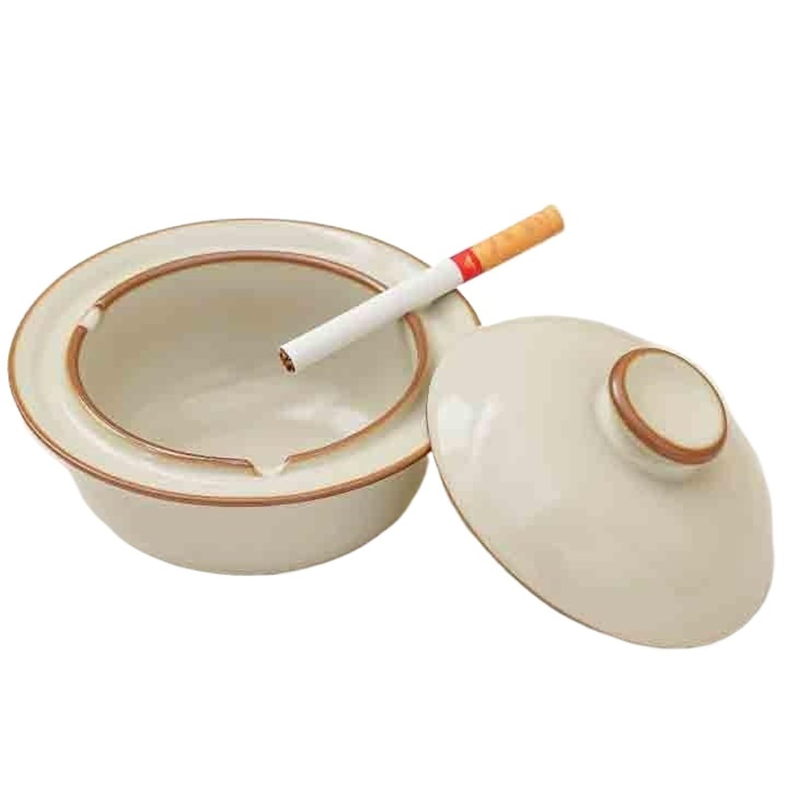 Cigarettes Ashtrays Ceramic Ashtray with Lid for Office Cigarette Holder(Beige)