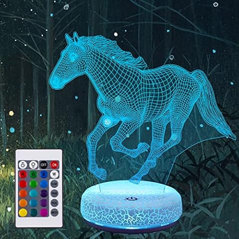YKLWORLD Horse Night Light 3D Illusion Lamp 16 Color Changing Rechargeable LED Animal Nightlight Touch Sensor with Remote, Desk Table Atmosphere Lamp Decor for Bedroom Kids Boys Girls Birthday Gift Cover
