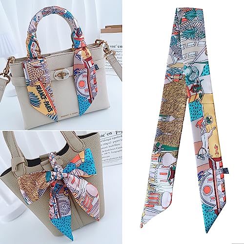 Long Floral Skinny Scarf For Women Silk Like Neckerchief Hangbag Handle Hair Head Wraps Belt2