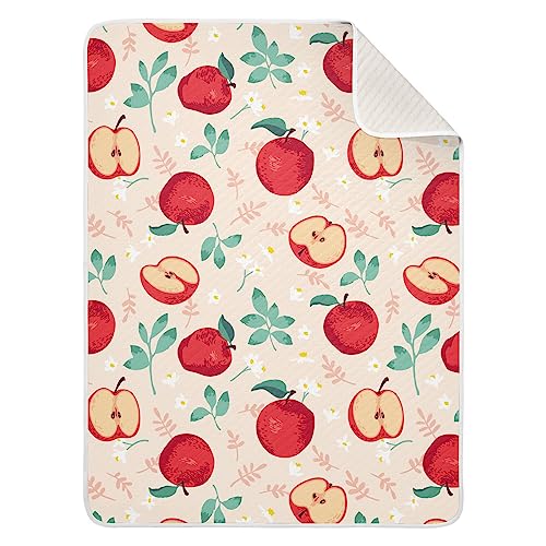 Image of Swaddle Blanket for Apples with Leaves Baby Receiving Blanket Muslin Baby Swaddles Soft Cotton Breathable Nursery Blankets for Unisex Boys and Girls 30x40 Inch